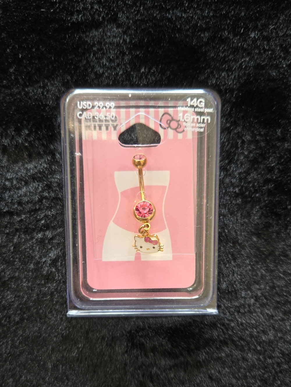 Hello Kitty Pink Gem Dangle Belly Button Ring 14G NWT - Picture 2 of 5